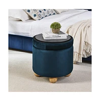 Round Velvet Storage Ottoman with Lid, Multi-Functional Tufted Footrest for Living Room & Bedroom-The Pop Home
