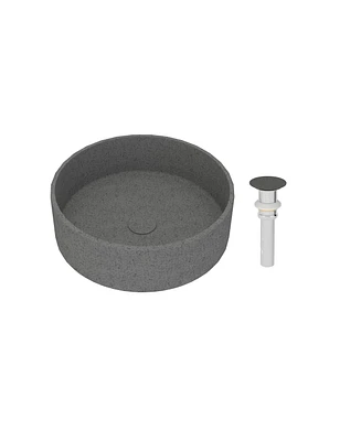 17-Inch Round Cement Bathroom Sink with Striped Design and Matching Drain - Durable, Easy-Clean, Unique Style