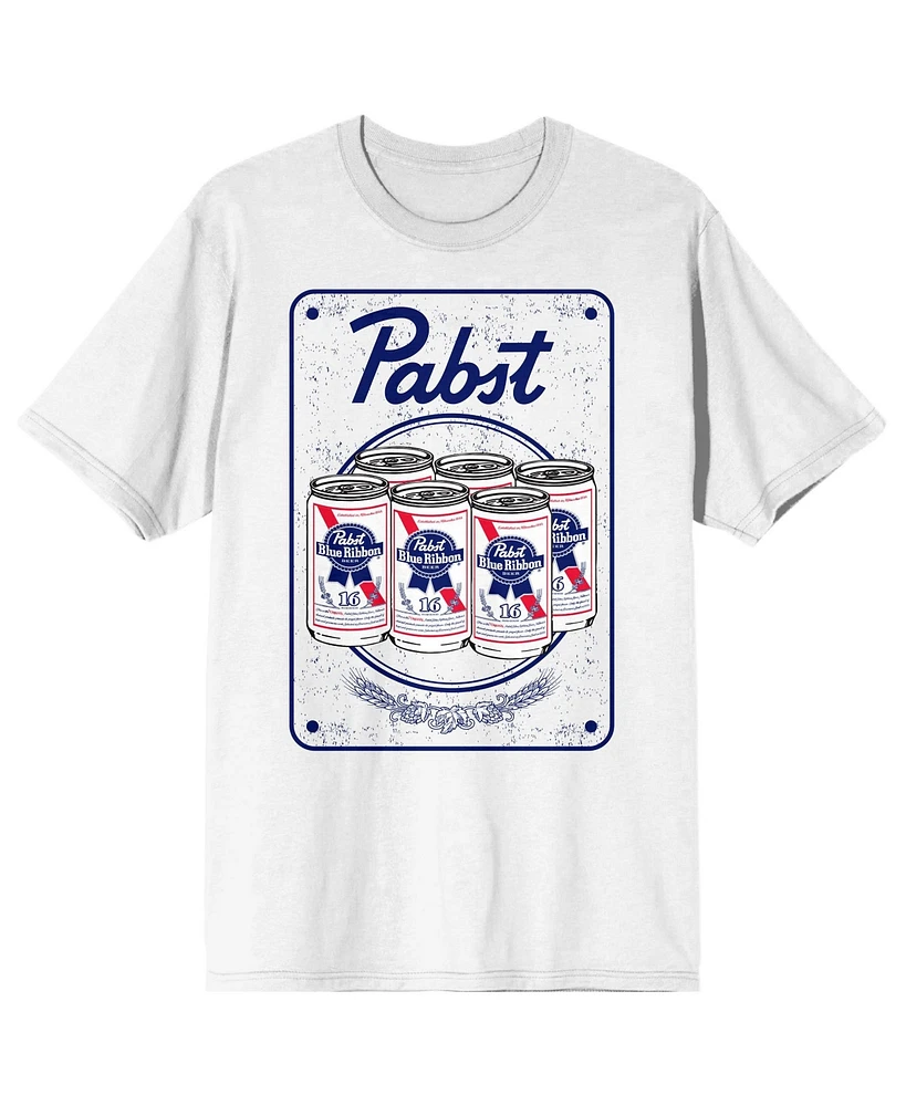 Pabst Blue Ribbon Men's Placement Print Crew Neck Short Sleeve White T-shirt