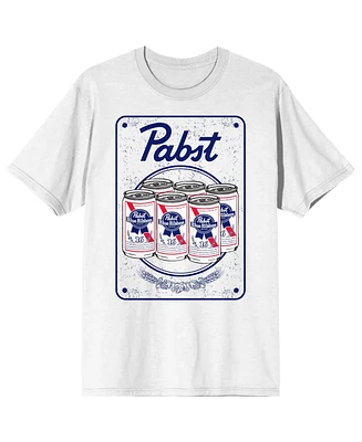 Pabst Blue Ribbon Men's Placement Print Crew Neck Short Sleeve White T-shirt