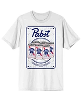 Pabst Blue Ribbon Men's Placement Print Crew Neck Short Sleeve White T-shirt