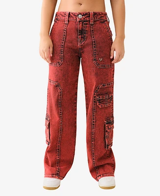 True Religion Women's Bobbi Baggy Cargo Flap Jeans