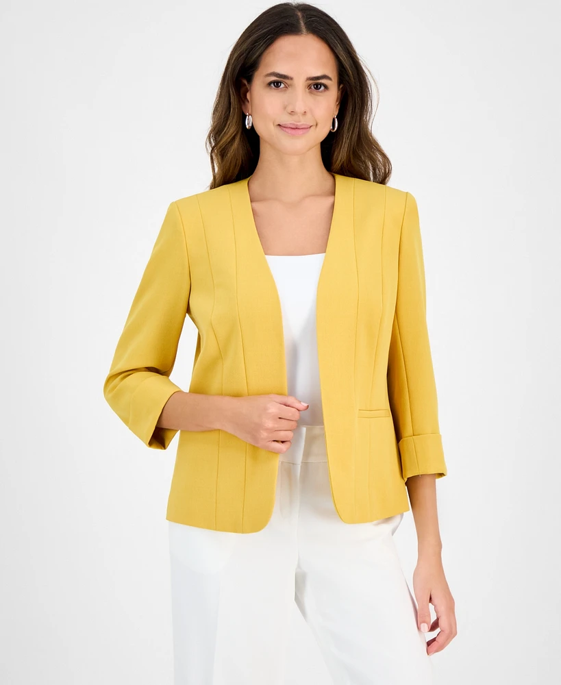 Kasper Women's Stretch Crepe Open-Front Roll-Sleeve Jacket