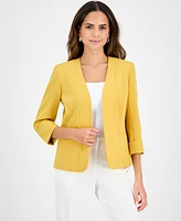 Kasper Women's Stretch Crepe Open-Front Roll-Sleeve Jacket