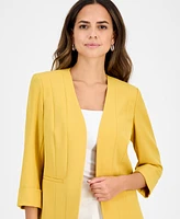 Kasper Women's Stretch Crepe Open-Front Roll-Sleeve Jacket