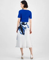 Anne Klein Womens Sweater Top Floral Midi Skirt