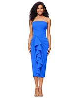 Betsy & Adam Women's Strapless Cascade Ruffle Party Dress