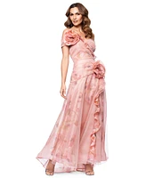 Betsy & Adam Women's Off-The-Shoulder Floral Organza Ball Gown
