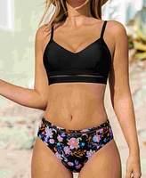 Cupshe Women's V Neck Crisscross Back Self Tie Ladder Trim Bikini Sets