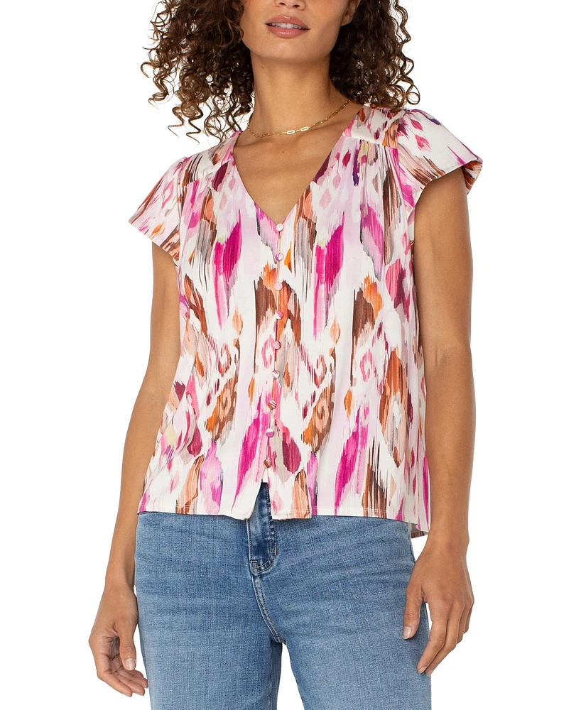 Liverpool Los Angeles Women's Flutter Sleeve Button Front Knit Top