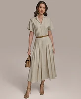 Donna Karan New York Women's Linen-Blend Belted Shirtdress