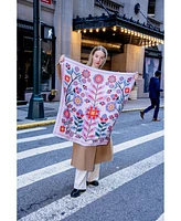 Jessie Zhao New York Double Sided Wool Silk Scarf Of Pink Garden