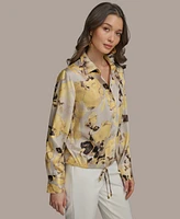 Donna Karan New York Women's Printed Drawstring Blouse