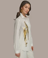 Donna Karan New York Women's Metallic Brushstroke Button Down Shirt