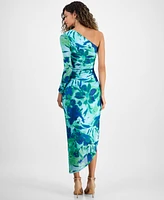 Rachel Roy Women's Quinn Floral Asymmetric Mesh Midi Dress