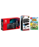 Nintendo Switch 32GB Console Gray Joy-Con Bundle with Surge 11-In-1 Accessory Starter Pack and Animal Crossing: New Horizons