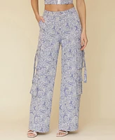 Avec Les Filles Women's Floral Print Wide-Leg Cargo Pants