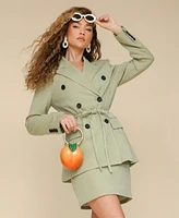 Avec Les Filles Women's Double-Breasted Belted Gingham Blazer