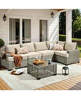 Xizzi Outdoor Patio Furniture Set,6 Pieces Rattan Sectional Set,Outside Coversation Set with Extra Deep Sofa Couch and Solar C
