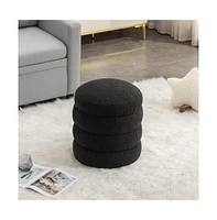 Soft Boucle Round Ottoman, Upholstered Footrest Stool, for Living Room & Bedroom-The Pop Home