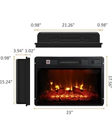 23" Electric Fireplace, 3DInfrared Black Fireplace Electric Insert Heater, with Ir Remote Control, Glass View, Adjustable Realistic Logs & Flames, Ind