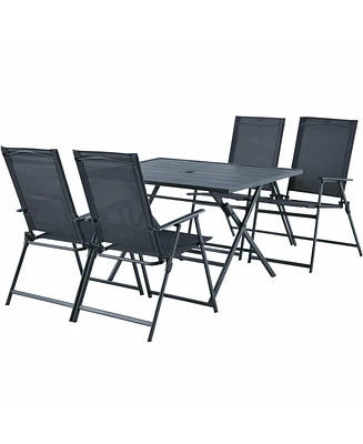 Gymax 5 Piece Outdoor Dining Set Patio Folding Table & Chairs Set w/ Umbrella Hole