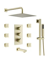 Casainc Wall Mounted Thermostatic Shower System With Body Jets Handheld