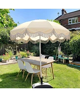 LAGarden 6Ft Fringe Patio Umbrella with Push Button Tilt Carry Bag UV30+ Outdoor Beach Yard Pool Party Deck Purple Stripe