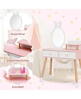 2 in 1 Wooden Princess Kids Vanity Set with Mirror