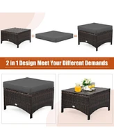 Gymax 5 Piece Outdoor Patio Rattan Conversation Sofa Furniture Set w/ Cushions