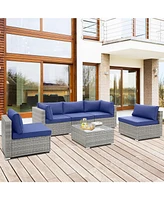 Gymax 6 Piece Rattan Sectional Sofa Set Patio Conversation Furniture Set w/ Cushions
