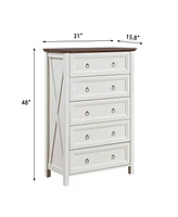 Farmhouse 5 Drawers Dresser Chests for Bedroom, Wood Rustic Tall Chest of Drawers, Dressers Organizer for Bedroom, Living Room, Hallway