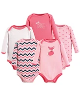 Luvable Friends Big Girls Plus Cotton Long-Sleeve Bodysuits 5pk, Foxy, 18-24 Months