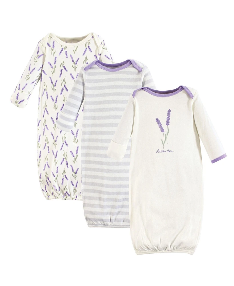 Touched by Nature Baby Girls Organic Cotton Gowns, Lavender, Preemie/Newborn