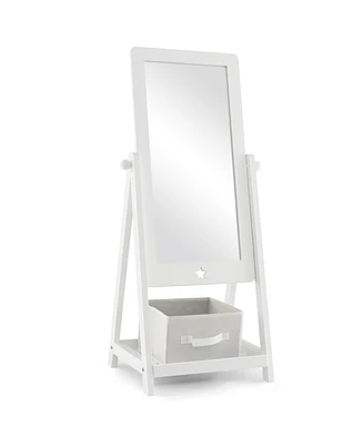 Kids Full Length Mirror 360 Degree Rotatable Dressing Mirror with Storage Bin