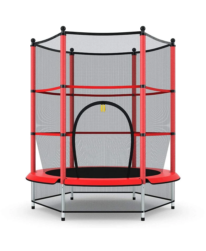 55" Trampoline for Kids, Children Trampoline w/Safety Enclosure Net & Spring Pad & Bulit-in Zipper Sturdy Steel Frame, Mini Outdoor Indoor Trampoline