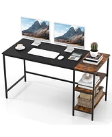 55 Inch Modern Industrial Style Study Writing Desk with 2 Storage Shelves