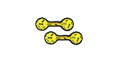 Tuffy Jr 2 Ball Tug Yellow Bone, 2 Pack Durable Squeaky Dog Toy
