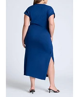 Eloquii Plus Rolled Sleeve Midi Dress With Buckle