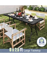 6 ft Portable Folding Table 350 Lbs Fold-in-Half Table with Hdpe Tabletop