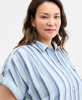 Style & Co Plus Striped Camp Shirt, Exclusively at Macy's