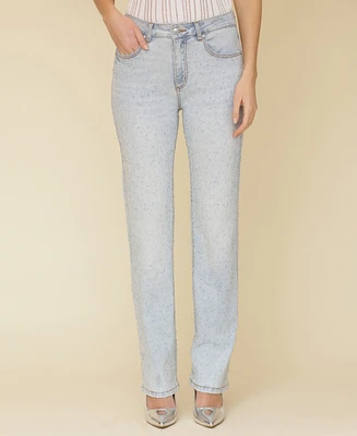 Avec Les Filles Women's Diamante Straight-Leg Jeans