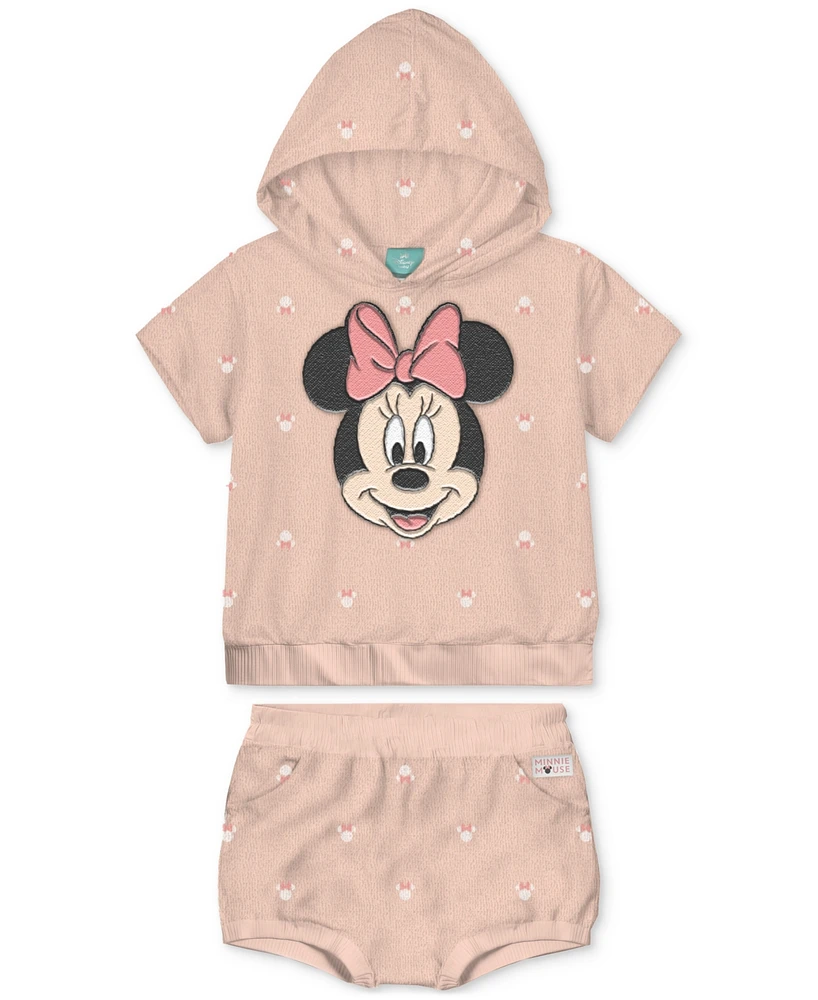 Disney Baby Girls Minnie Mouse Terry Hoodie & Shorts, 2 Piece Set