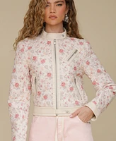 Avec Les Filles Women's Quilted Cropped Moto Jacket