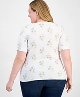 Style & Co Plus Printed Elbow-Sleeve Top, Exclusively at Macy's