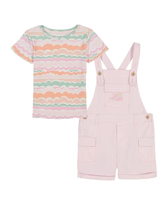 Kids Headquarters Toddler and Little Girls 2-Piece Printed Rib T-Shirt Twill Shortall Set