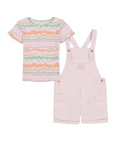 Kids Headquarters Toddler and Little Girls 2-Piece Printed Rib T-Shirt Twill Shortall Set