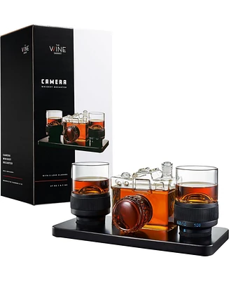 The Wine Savant Camera Shaped Wine and Whiskey Decanter Set