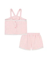 Kids Headquarters Toddler and Little Girls 2-Piece Jacquard Checkered Knit Halter Shorts Set