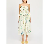 En Saison Women's Ashley Floral-Print Belted Scalloped-Hem Cotton Midi Skirt